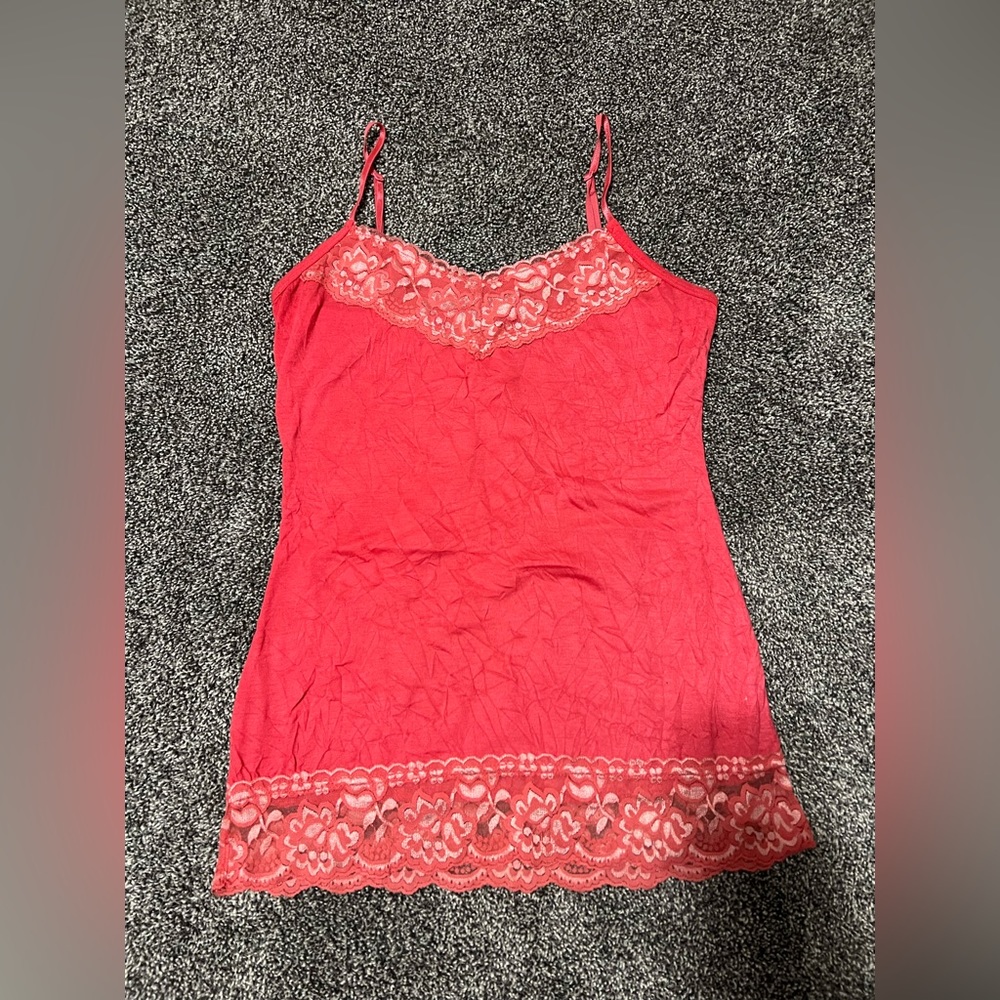 Maurices Y2K pink crinkle lace Tank